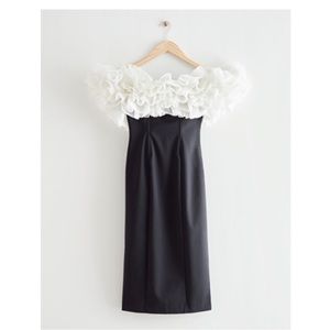 & other stories white ruffle black strapless dress